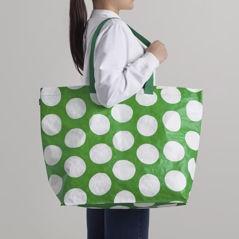 Ikea SÄCKKÄRRA SACKKARRA Shopping Bag Tote Green White Polka Dot Dotted 10 gal